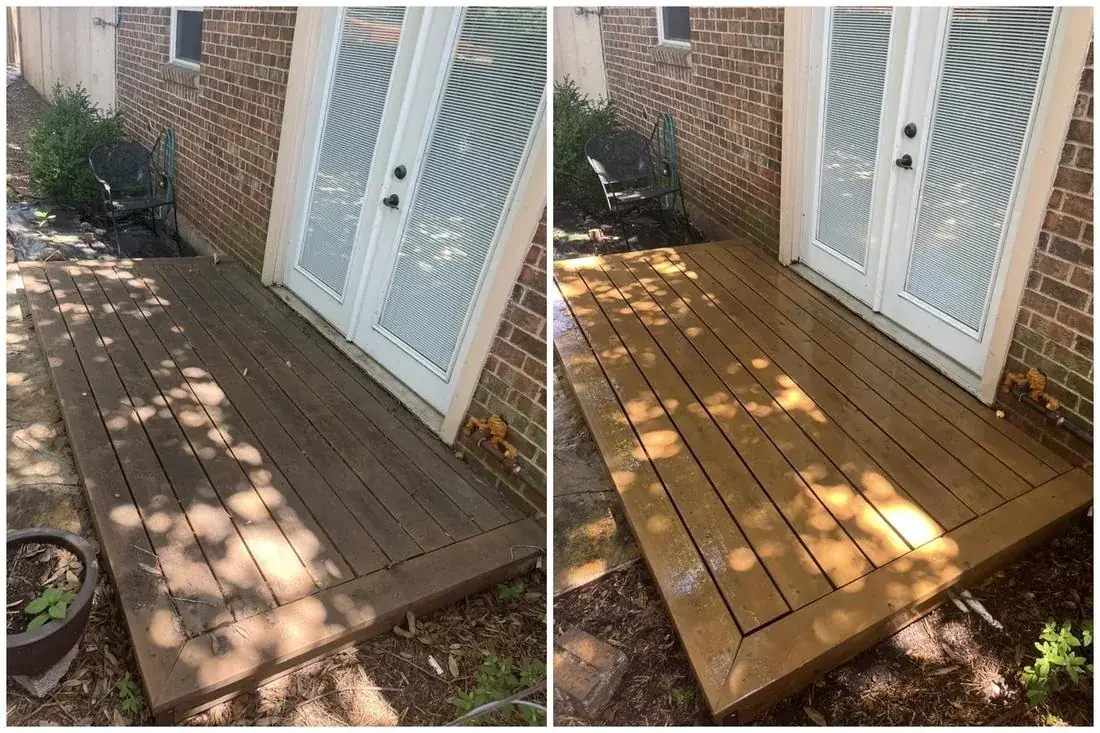 Weathered wood deck before and after restoration washing in Allen, Texas